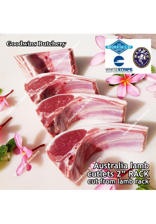 Lamb chop 2" 5cm CUTLETS RACK CHOPS, cut from lamb rack, frozen (price/pack 800gr 4pcs) brand Australia Wammco / WhiteStripe